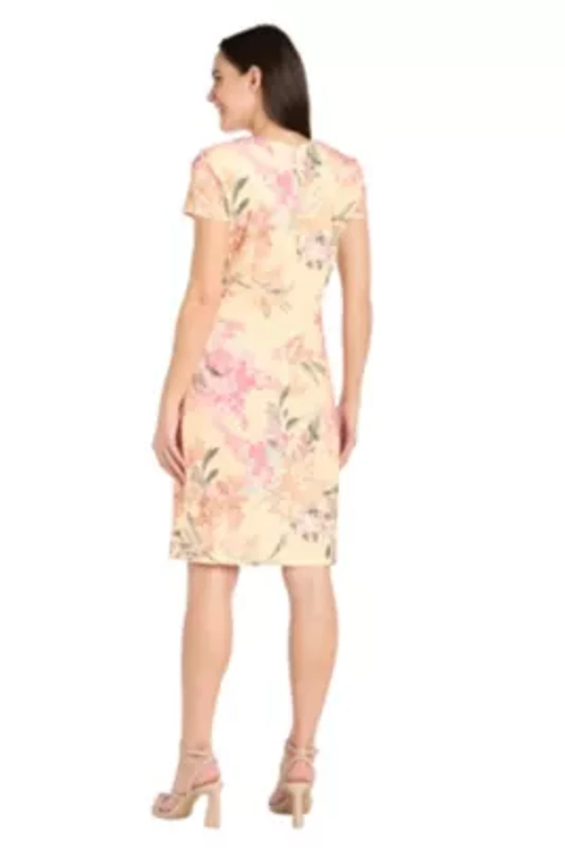 Missy 1Pc Printed Short Sleeve Sheath with Pleated Side