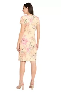 Missy 1Pc Printed Short Sleeve Sheath with Pleated Side