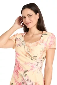Missy 1Pc Printed Short Sleeve Sheath with Pleated Side