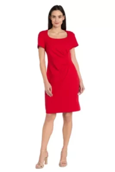 Missy 1Pc Short Sheath Dress with Pleated Side
