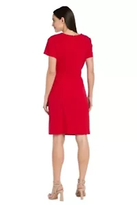 Missy 1Pc Short Sheath Dress with Pleated Side