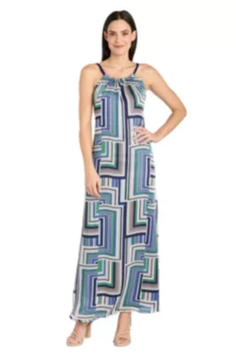 1Pc Printed Maxi with Shirred Neckline and Tie Back