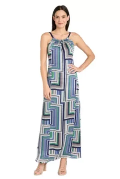 1Pc Printed Maxi with Shirred Neckline and Tie Back