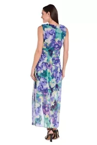 Petite 1Pc Faux Wrap Hi-Lo Dress with Shirred Waist