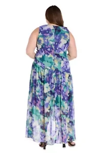 Womens 1Pc Faux Wrap Hi-Lo Dress with Shirred Waist