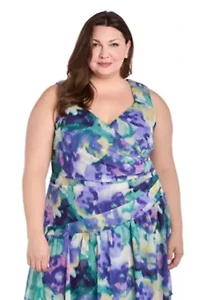 Womens 1Pc Faux Wrap Hi-Lo Dress with Shirred Waist