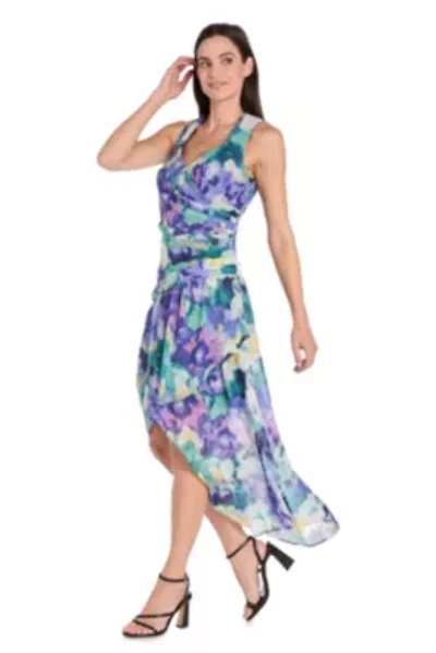 Missy 1Pc Faux Wrap Hi-Lo Dress with Shirred Waist