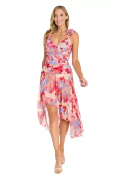Petite 1Pc Faux Wrap Hi-Lo Dress with Shirred Waist