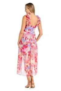 Petite 1Pc Faux Wrap Hi-Lo Dress with Shirred Waist