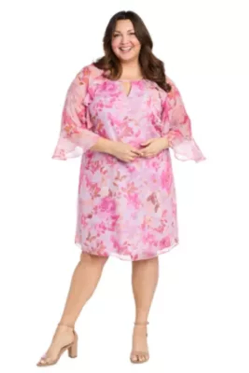 Womens 1Pc A-Line Dress with Keyhole and Ruffle Sleeves