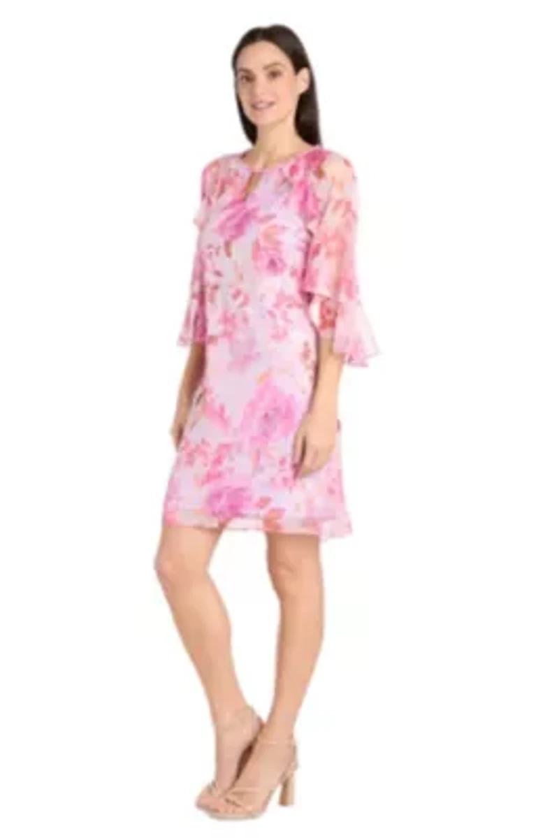Missy 1Pc A-Line Dress with Keyhole and Ruffle Sleeves