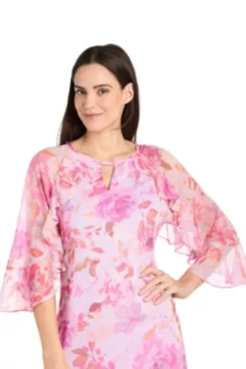 Missy 1Pc A-Line Dress with Keyhole and Ruffle Sleeves