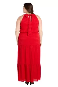 Womens 1Pc Halter Maxi Dress with Tiered Skirt