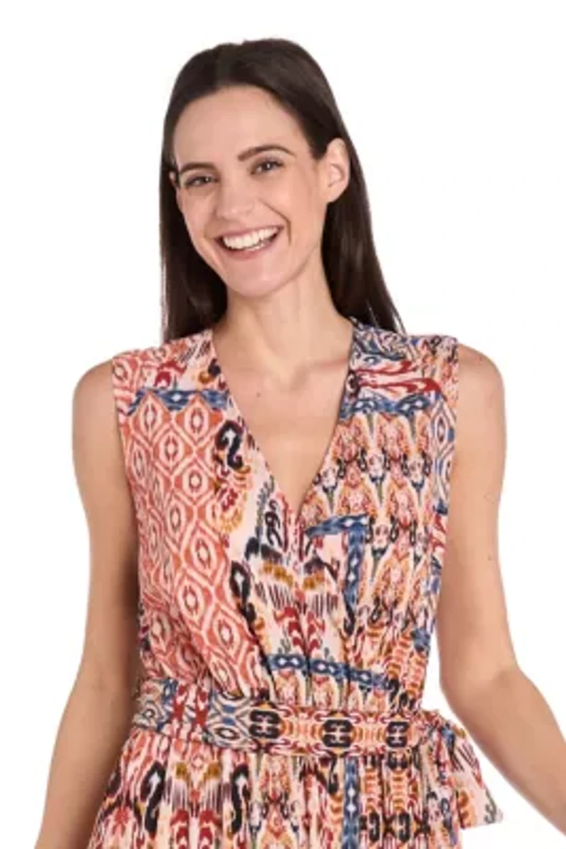 Missy 1Pc Ikat Printed Jumpsuit with Self Belt