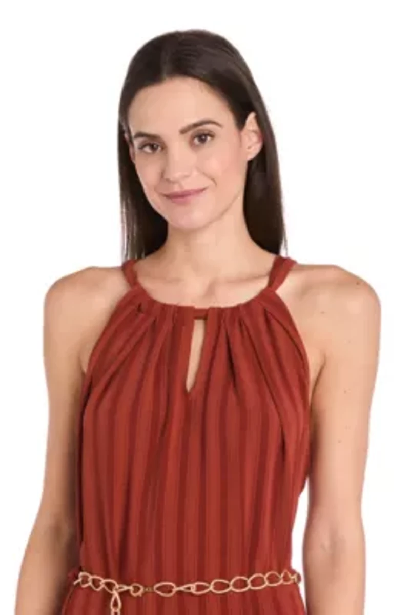 Missy 1Pc Textured Tank Dress with Chain Belt
