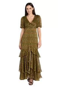 Midi Satin Metallic Stripe Printed Dress