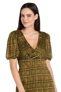 Midi Satin Metallic Stripe Printed Dress