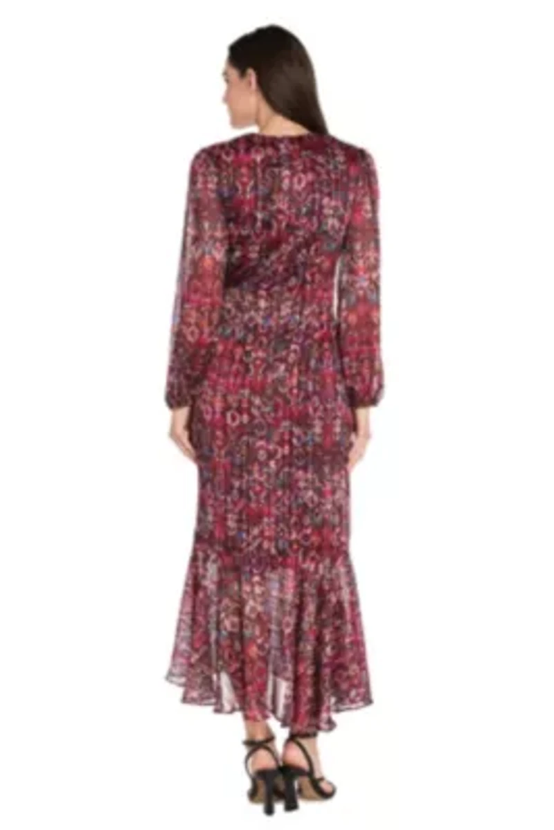 Printed Metallic Chiffon Dress