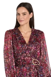 Printed Metallic Chiffon Dress