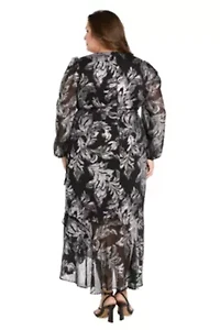 Foil Printed Chiffon Dress W Belt Buckle