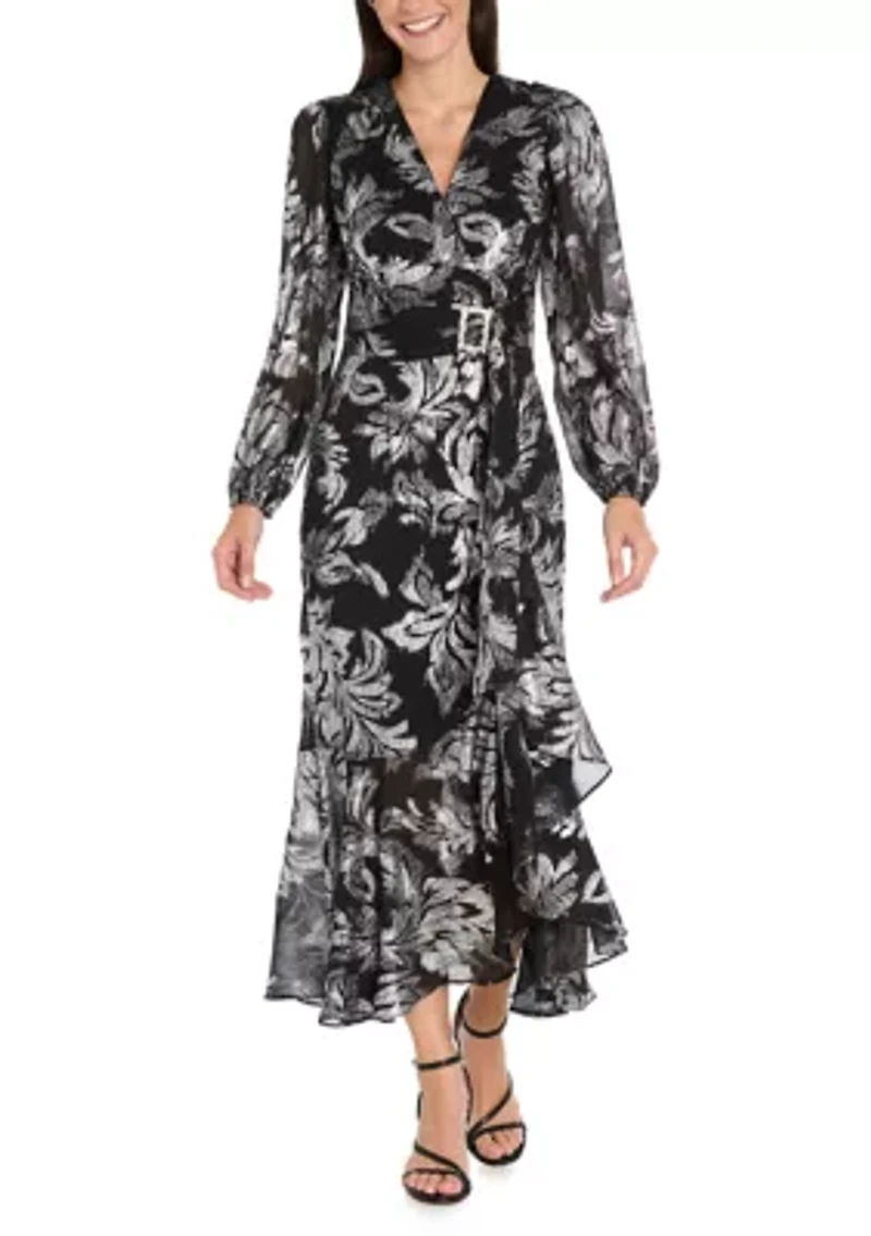 Women's Faux Wrap Dress with Hi-Lo Hem