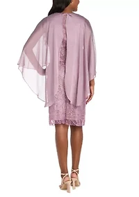 Women's Short Sleeve Satin Mixed Media Capelet Dress