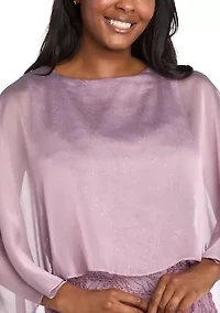 Women's Short Sleeve Satin Mixed Media Capelet Dress