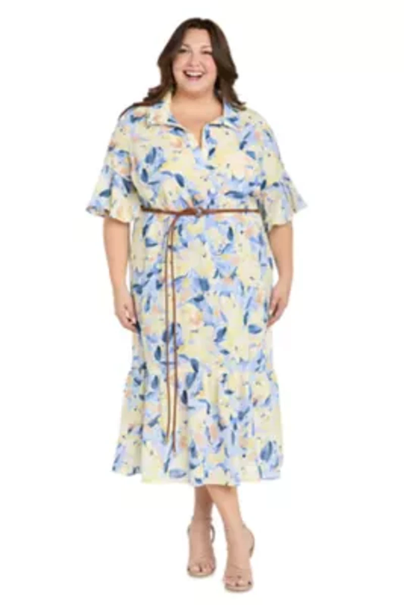Linen Printed Midi Dress