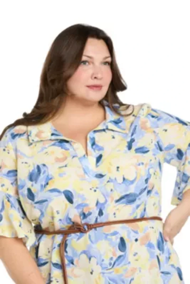 Linen Printed Midi Dress