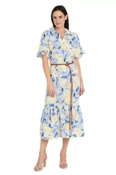 Linen Printed Midi Dress