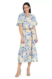 Linen Printed Midi Dress