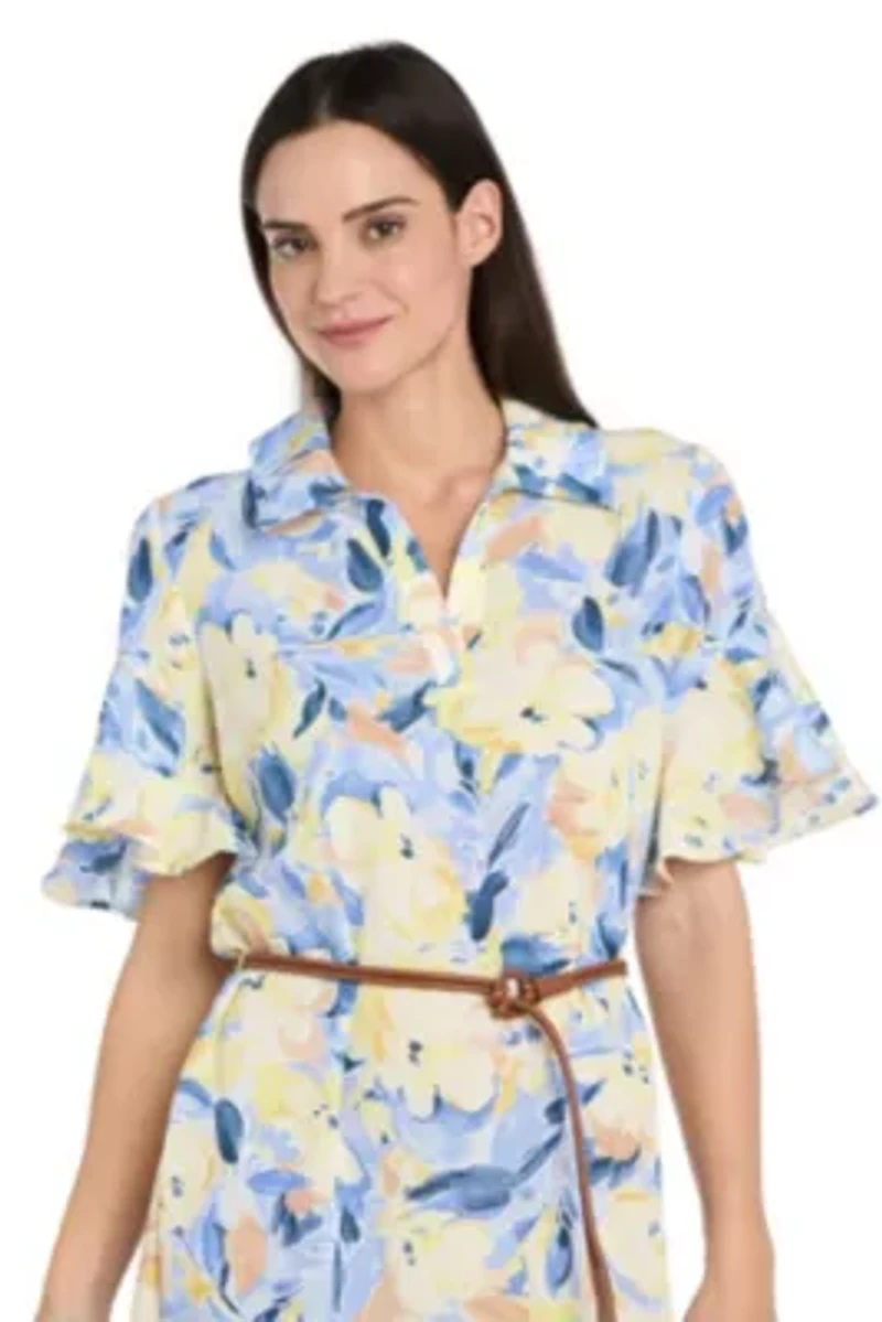 Linen Printed Midi Dress