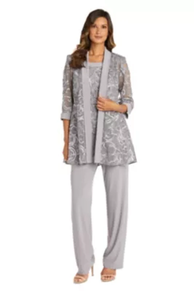 2Pc Mock Emb Souttache Pant Set With Necklace