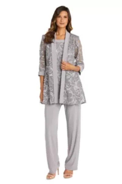 2Pc Mock Emb Souttache Pant Set With Necklace
