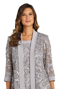 2Pc Mock Emb Souttache Pant Set With Necklace