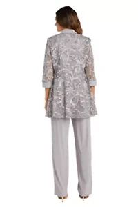 2Pc Mock Emb Souttache Pant Set With Necklace