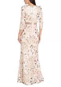 Women's 3/4 Sleeve Embroidered Sequin Dress