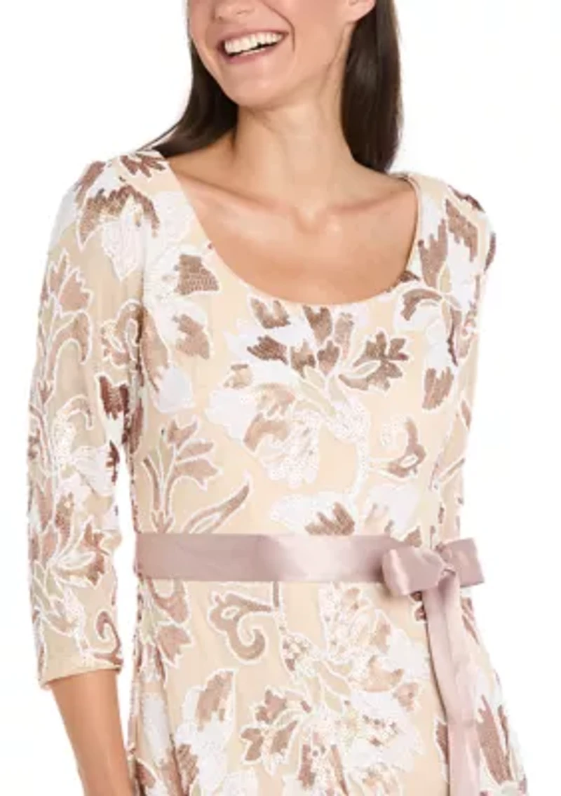 Women's 3/4 Sleeve Embroidered Sequin Dress