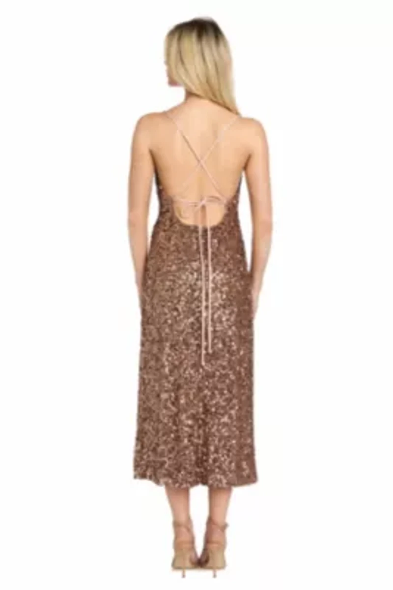Cowl Neck Sequin Midi Dress