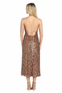 Cowl Neck Sequin Midi Dress