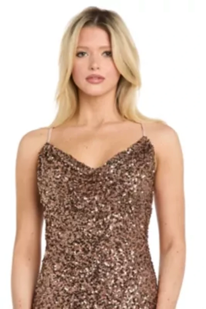 Cowl Neck Sequin Midi Dress