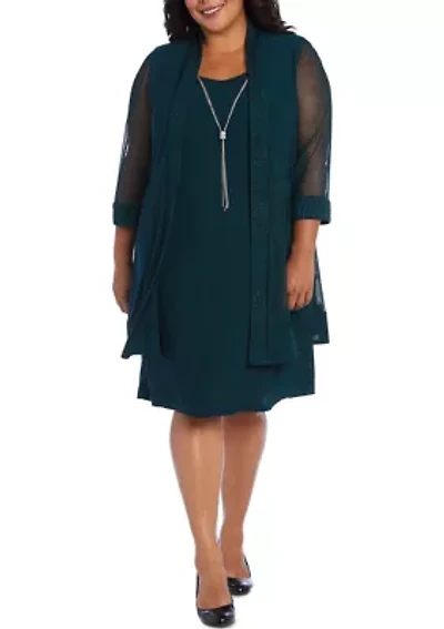 Plus Two-Piece Jacquard and Dress Set