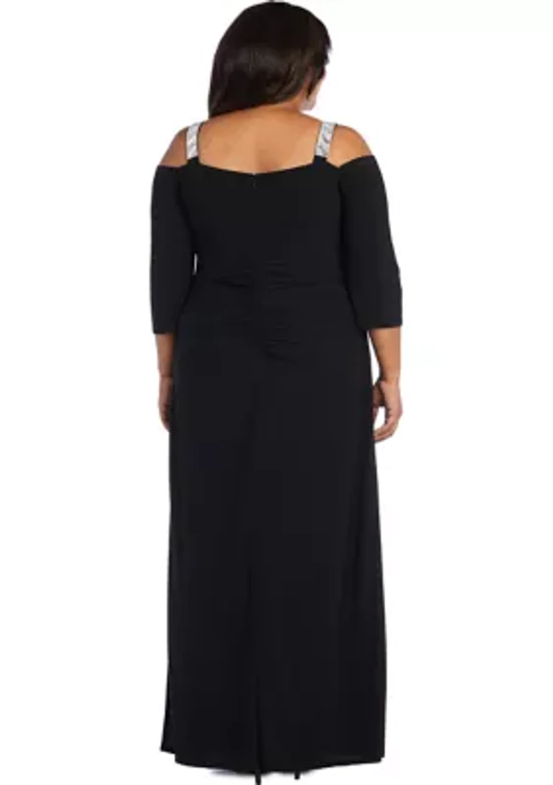 1Pc Cold Shoulder Rhinestone Detail Straps Dress