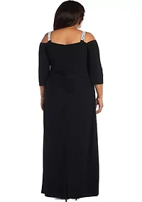 1Pc Cold Shoulder Rhinestone Detail Straps Dress