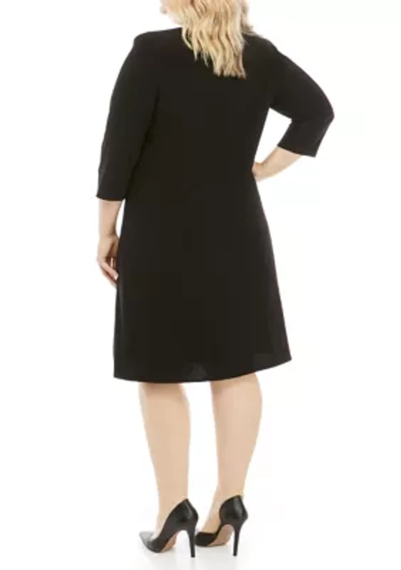 Plus 3/4 Sleeve Print Dress with a Solid Jacket