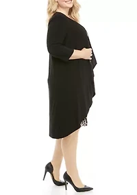 Plus 3/4 Sleeve Print Dress with a Solid Jacket