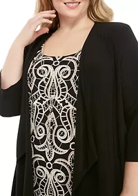 Plus 3/4 Sleeve Print Dress with a Solid Jacket