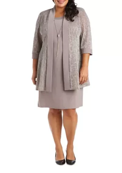 Plus 2-Piece Metallic Jacquard Jacket Dress