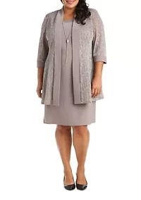 Plus 2-Piece Metallic Jacquard Jacket Dress