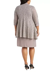 Plus 2-Piece Metallic Jacquard Jacket Dress